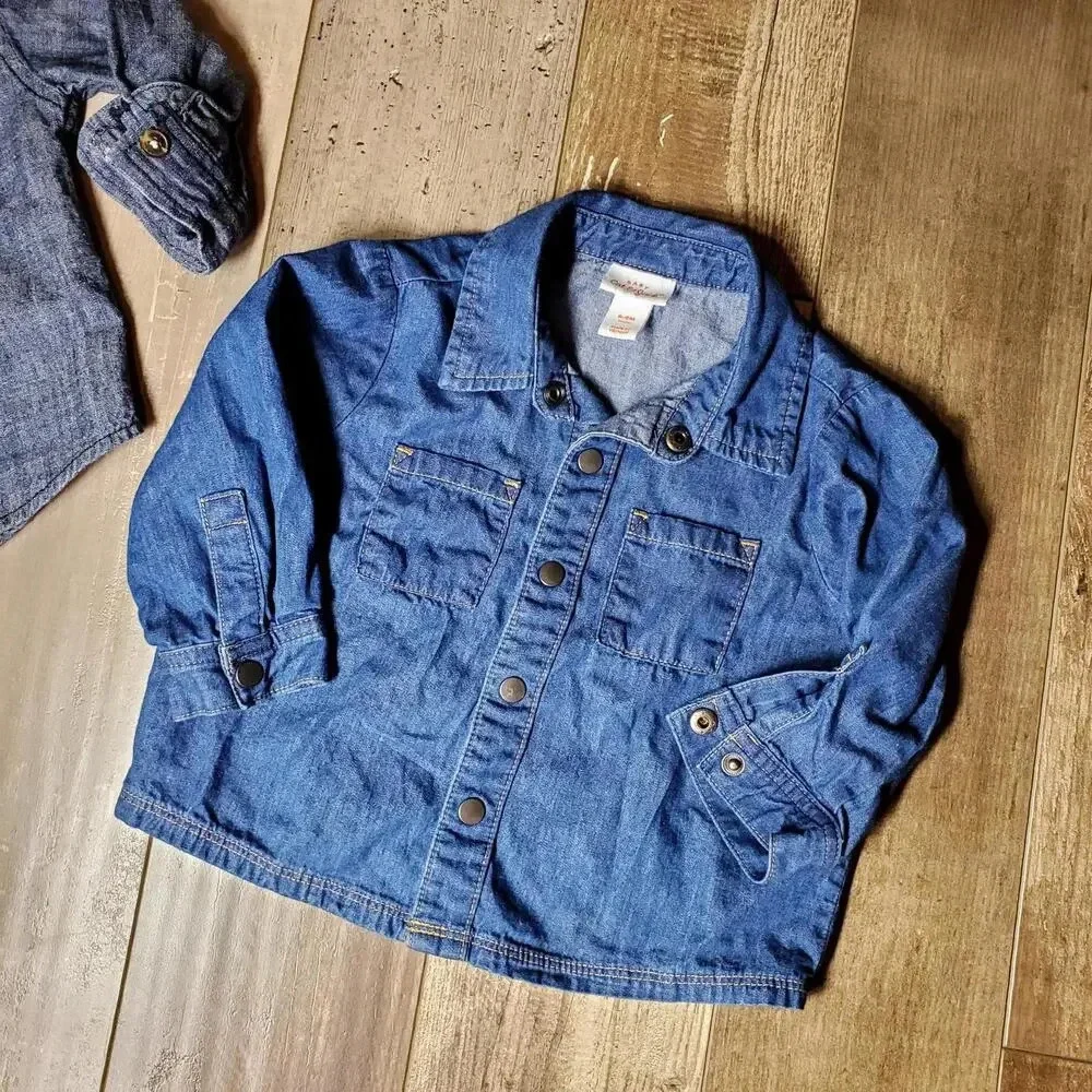 Chambray Blue Denim Baby Boy Button Down Shirt Bundle Size 6m NWOT